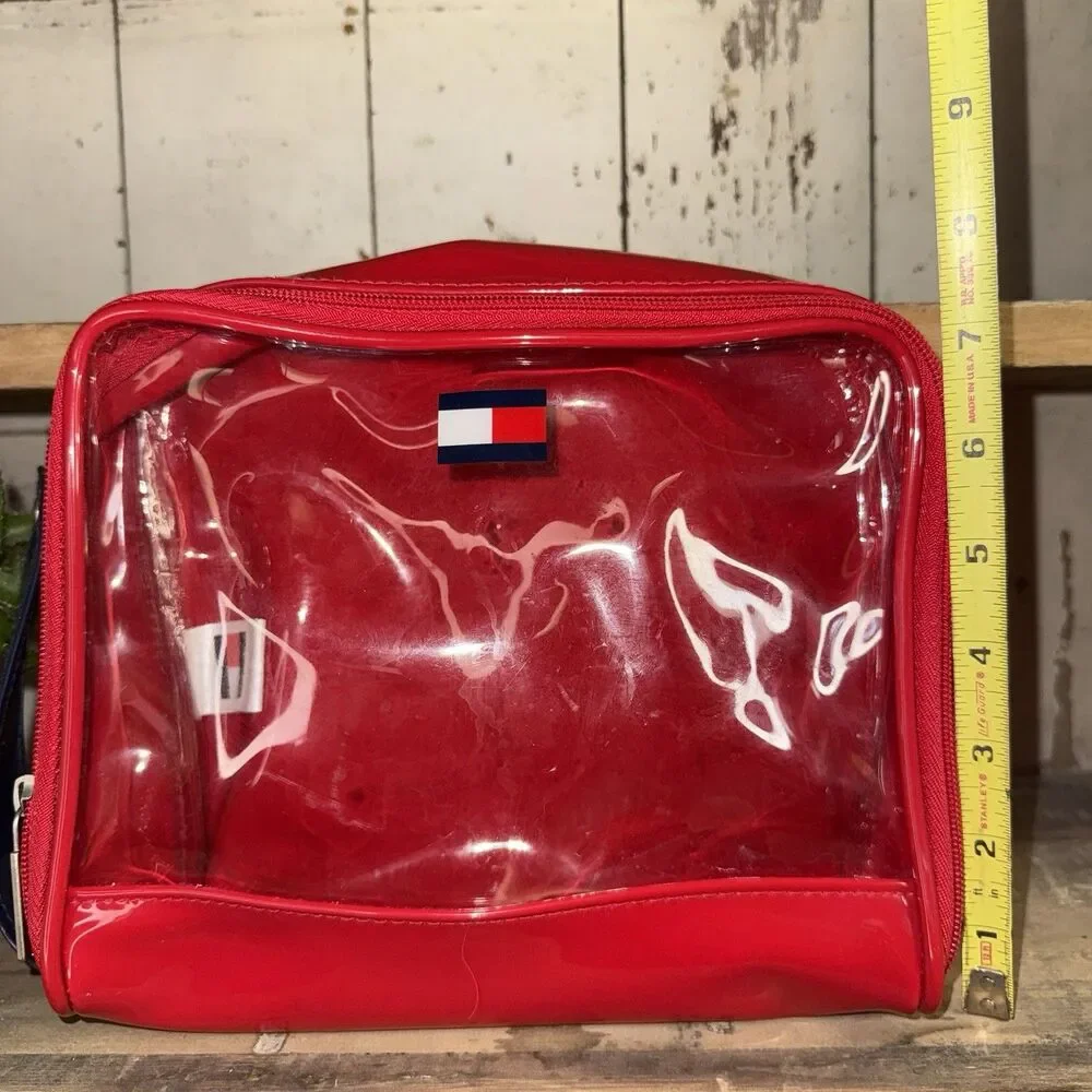 Y2K Vintage 90s RED Tommy Hilfiger Bag Clear Zippered Bag Travel Concert